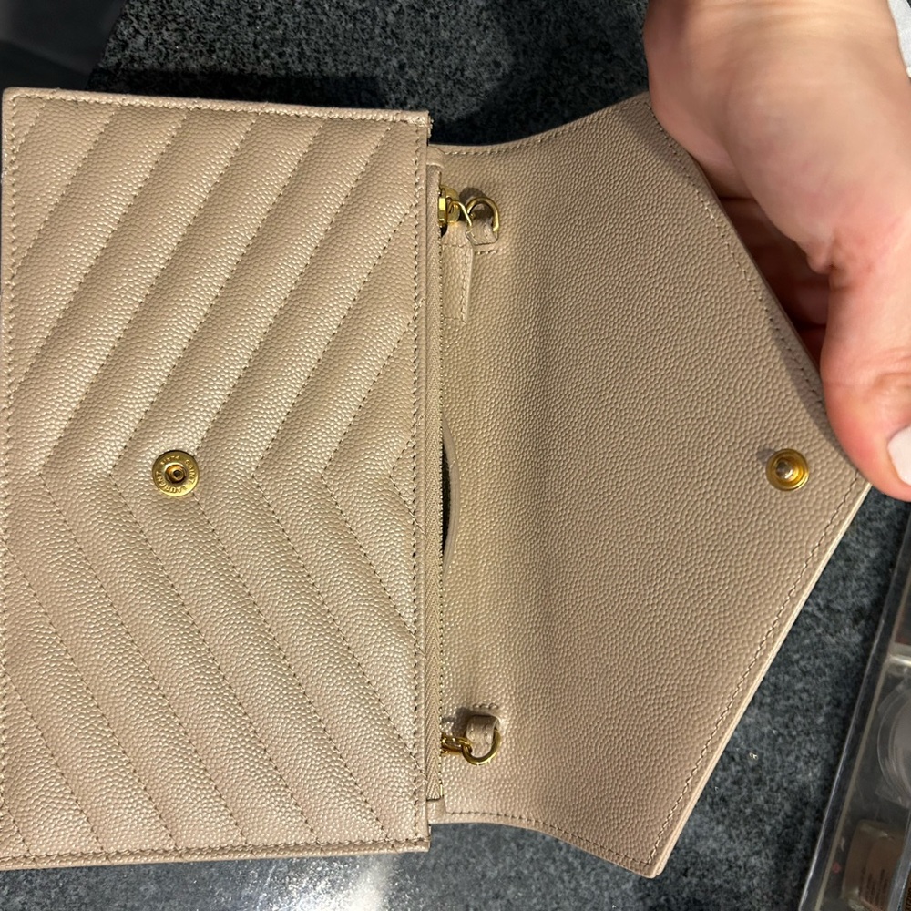 Saint Laurent Tan Chevron Quilted Clutch - Picture 9 of 12